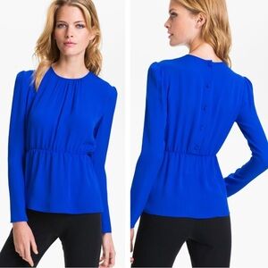 Theory Jethra Peplum Silk Blouse Lightweight Vibrant Cobalt Blue Contemporary